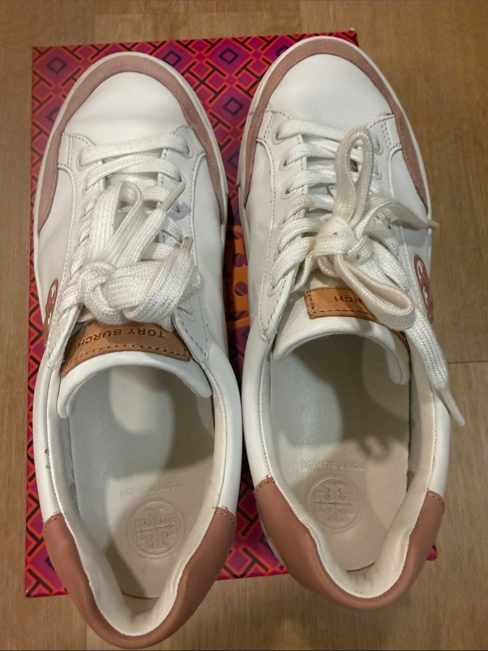 Tory Burch colorblock Bari Nappa Pink White Sneaker - Picture 7 of 9